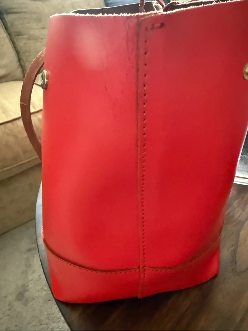 J. Crew Orange Leather Tote with Drawstring